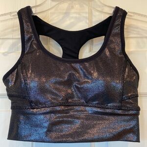 XS, DSG Back Sparkly Sports Bra Active Top Dance Festival Wear Silver Sparkle